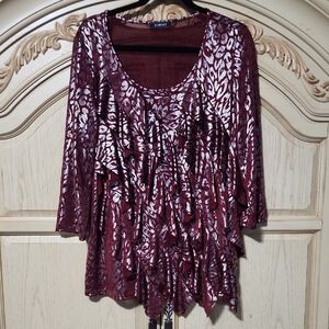 Elementz Red and Purple Graphic Sequin Blouse